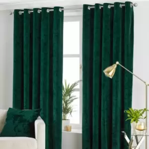 Paoletti Verona Crushed Velvet Lined Eyelet Curtains, Emerald, 46 x 72 Inch