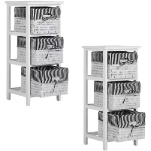 Casaria - Storage Unit Basket Chest of Drawers Wicker Bathroom Furniture Shelf Cabinet 2er Set schwarz-weiß (de)