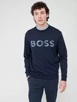 BOSS Weboss Logo Sweatshirt - Dark Blue, Dark Blue, Size XL, Men