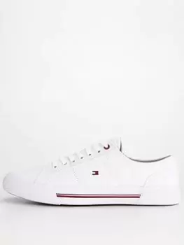 Tommy Hilfiger Core Corporate Vulc Canvas Trainer - White, Size 40, Men