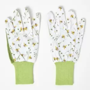 Green and White Gardening Gloves with Floral Bee Design - Green and White - Homescapes