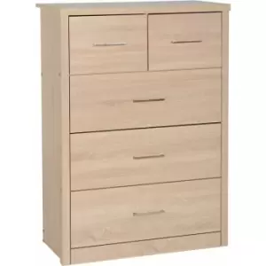 Seconique Lisbon 5 Drawer 3+2 Chest Light Oak Veneer