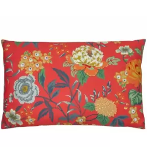 Furn Azalea Floral Print Velvet Cushion Cover, Red, 40 x 60 Cm