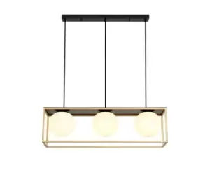 Linear Ceiling Pendant, 3 Light Adjustable E14, Matt Black, Painted Gold