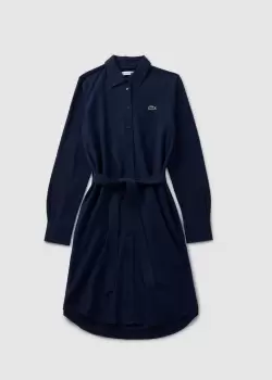 Lacoste Womens Belted Shirt Dress In Navy Blue