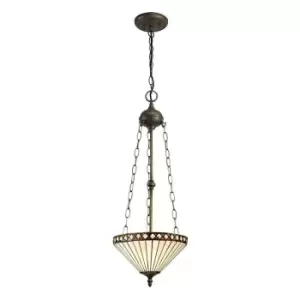 3 Light Uplighter Ceiling Pendant E27 With 30cm Tiffany Shade, Amber, Crystal, Aged Antique Brass - Luminosa Lighting