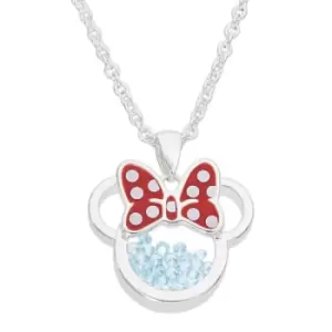 Disney Minnie Silver Plated Brass with Red enamel Bow March Birthstone Floating Stone Necklace CF00308SMARL-Q.PH