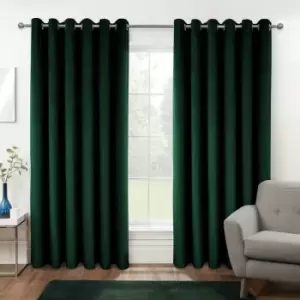 Thermal 100% Blackout Green Velvet Curtains, 168 x 137cm (66 x 54) - Green - Homescapes