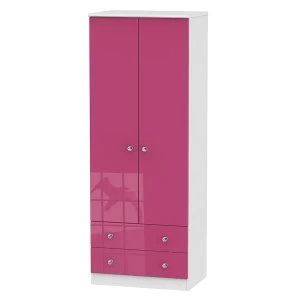 Robert Dyas Tedesca Ready Assembled Tall 2-Door Wardrobe with Drawers -Pink