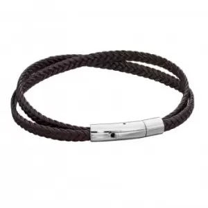 Mens Woven Black Leather Crossover Clip Clasp Bracelet B5281