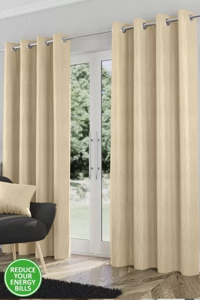 Enhanced Living Goodwood Cream Thermal, Energy Saving, Dimout Eyelet Pair Of Curtains With Wave Pattern 90 X 90" (229X229Cm)