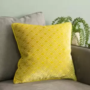 Paoletti - Avenue Geometric Jacquard Velvet Cushion Cover, Ochre, 45 x 45 Cm