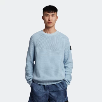 Mens Casuals Mixed Rib Jumper - Opal Blue - S