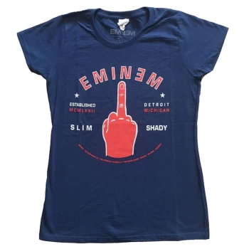 Eminem - Detroit Finger Womens Small T-Shirt - Blue