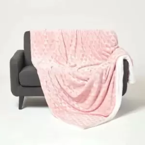 Blush Pink Geometric Triangle Velvet Throw, 160 x 200cm - Pink - Homescapes