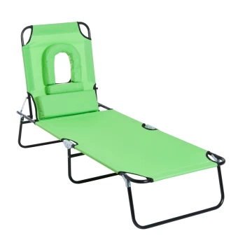 Outsunny Sun Lounger Foldable Reclining Chair with Pillow and Reading Hole Garden Beach Outdoor Recliner Adjustable Green AOSOM UK