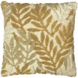 Furn Caliko Tufted Leaf 100% Cotton Cushion Cover, Natural/Ochre, 45 x 45 Cm