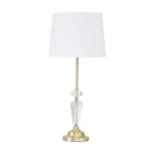 Gold and Crystal Contrast with White Shade Table Lamp