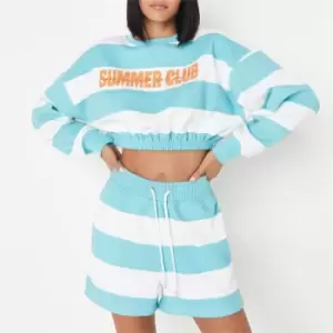 Missguided Striped Summer Club Jogger Shorts - Blue