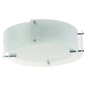 3 Light Flush Ceiling Light Chrome and White Frosted Glass, E27