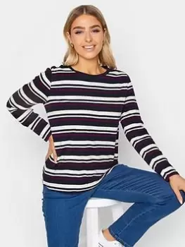 M&Co Stripe Long Sleeve Cotton T Shirt - Multi, Red, Size 16, Women