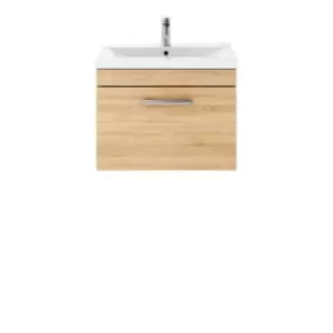 Nuie Athena 600 Wall Hung Single Drawer Vanity & Mid-edge Basin - Natural Oak