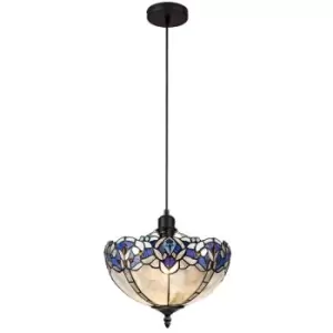 Luminosa Lighting - 1 Light Uplighter Ceiling Pendant E27 With 30cm Tiffany Shade, Blue, Clear Crystal, Black