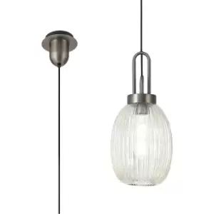 Luminosa Yorktown Ceiling Pendant E27 20cm Almond Ribbed Glass, Champagne Antique Silver, Black