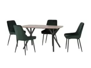 Seconique Athens Oak Effect Dining Table with 4 Avery Green Velvet Chairs