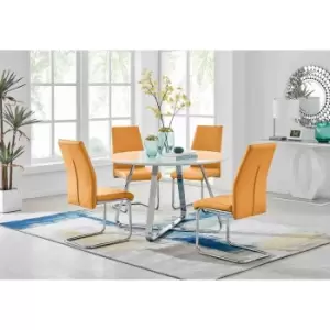 Furniture Box Santorini White Wood Contemporary Round Dining Table and 4 Mustard Lorenzo Chairs