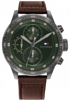 Tommy Hilfiger Mens Trent Brown Leather Strap Green Watch