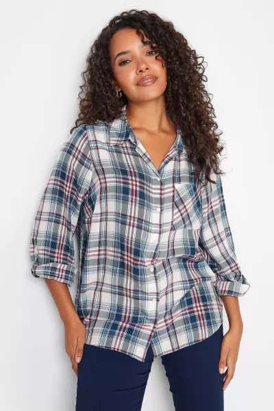 Petite Womens Check Print Cotton Boyfriend Shirt