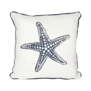 Something Different Starfish Filled Cushion (One Size) (White/Blue)