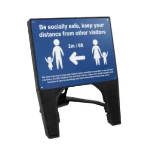 Blue Social Distancing Q Sign - Be Socially Safe - 600 x 450mm