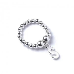 Initial S Charm with Sterling Silver Ball Bead Ring