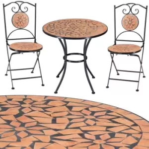 ROMA Mosaic Seating Group 3 Piece Set Metal 60cm 2 Chairs Foldable Garden Balcony Terrace Furniture