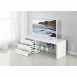 Furniture Box Samba White High Gloss Modern Glass Shelves TV Stand