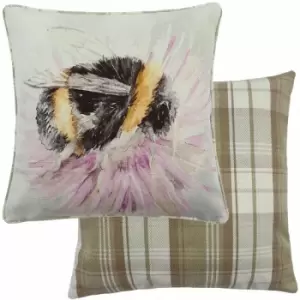 Evans Lichfield - Watercolour Bee Print Piped Edge Cushion Cover, Multi, 43 x 43 Cm