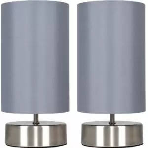 Minisun - 2 x Chrome Touch Dimmer Bedside Table Lamps with Light Shades - Grey