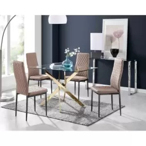 Furniture Box Leonardo 4 Gold Dining Table and 4 Cappuccino Milan Black Leg Chairs