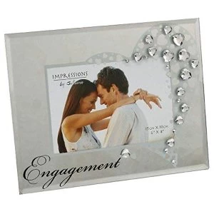 6" x 4" - Glass Frame with Crystal Hearts - Engagement