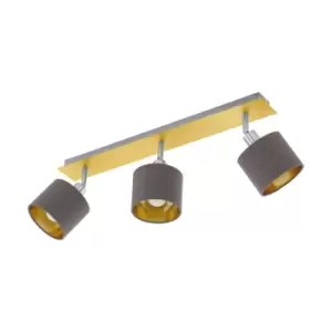 Flush Ceiling Light Brushed Brass Satin Nickel Shade Cappuccino Fabric E14 3x7W