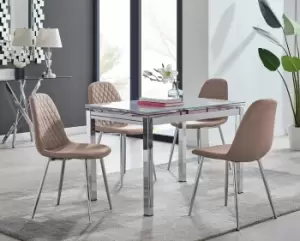 Enna White Glass Extending 4-6 Seater Dining Table and 4 Corona Faux Leather Chairs