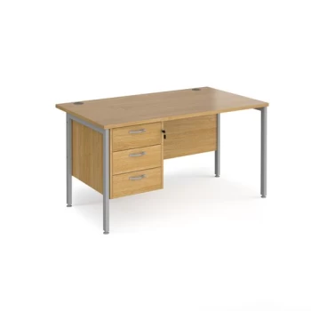 Office Desk Rectangular Desk 1400mm With Pedestal Oak Top With Silver Frame 800mm Depth Maestro 25 MH14P3SO