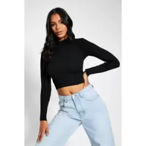 I Saw It First Rib High Neck Fitted Knit Jumper - Black