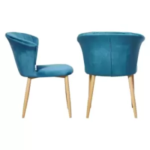 Elsa Velvet Upholstered Dining Chair Set of 2 - Blue - Blue