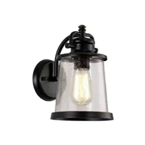 Luminosa Lighting - Wall Lantern Lamp, 1 x E27, Black, Gold With Seeded Clear Glass, IP54