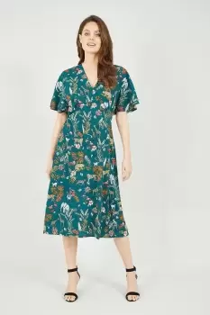 Green Animal Kingdom Print Midi Dress