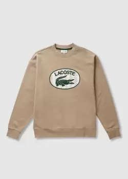 Lacoste Mens Loose Fit Branded Monogram Print Sweatshirt Size 4 - M Beige