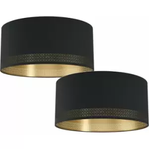 Loops - 2 pack Wall Flush Ceiling Light Colour Black Shade Black Gold Fabric E27 1x40W